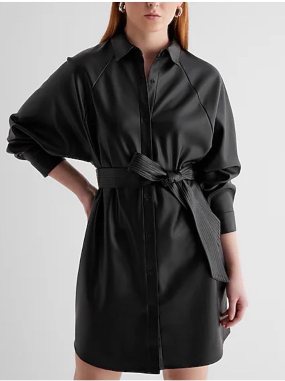 Faux leather black mini wrap dress